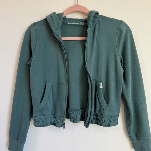 Abercrombie & Fitch Green Cropped Velour Hooded Jacket Y2K - Picture 5 of 8
